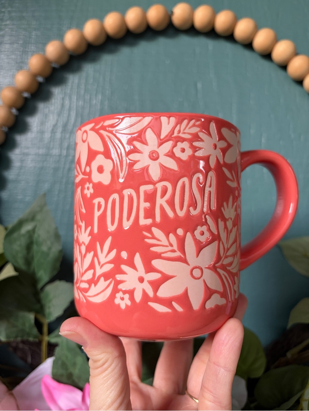 Poderosa Coral Floral Ceramic Mug